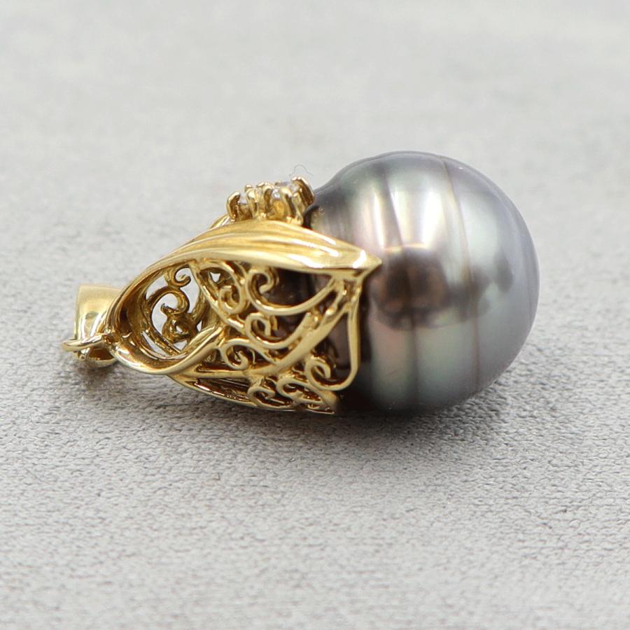 K18黒蝶パールペンダントトップ P12mm 重量4.29g(石の重量含む) (中古)