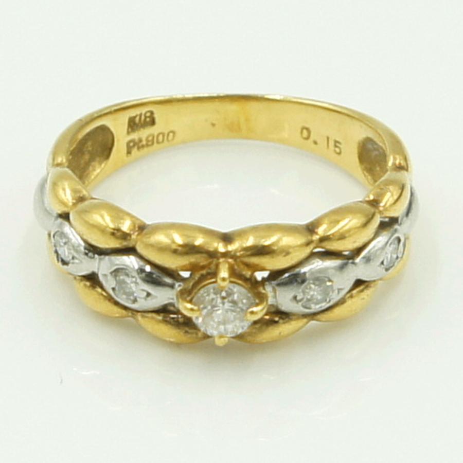 K18/Pt900ダイヤモンドリング　D0.15ct　リングサイズ4号　重量3.14ｇ(石の重量含む)（中古）