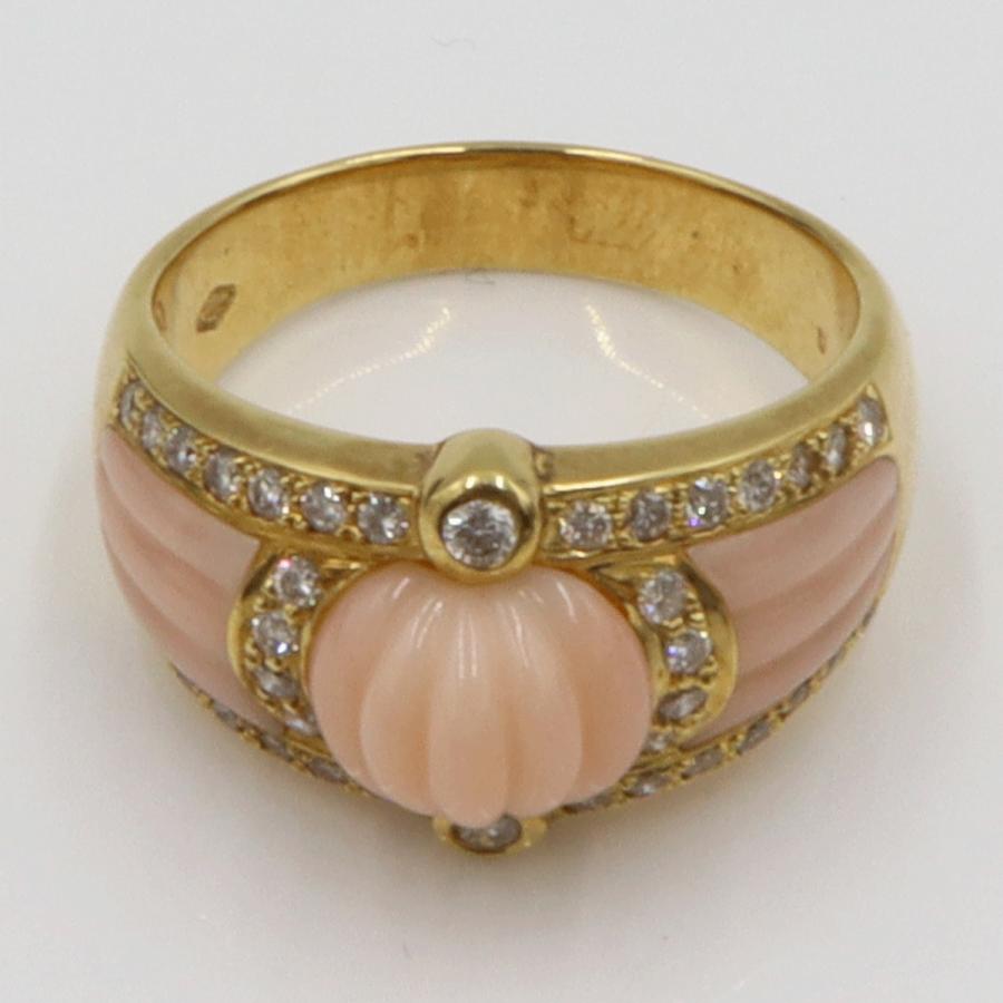 750サンゴダイヤモンドリング　D0.50ct　リングサイズ18号　重量10.13ｇ(石の重量含む)　 レディース(中古)