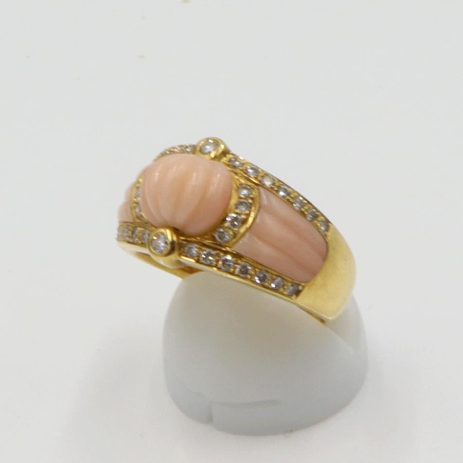 750サンゴダイヤモンドリング　D0.50ct　リングサイズ18号　重量10.13ｇ(石の重量含む)　 レディース(中古)