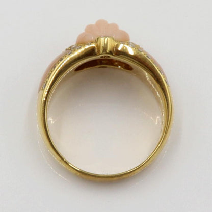 750サンゴダイヤモンドリング　D0.50ct　リングサイズ18号　重量10.13ｇ(石の重量含む)　 レディース(中古)