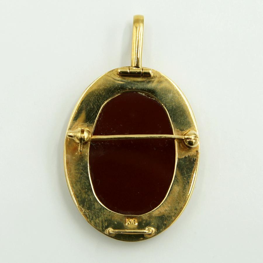 K18枠メノウカメオペンダントブローチ　重量7.21ｇ　レディース（中古）