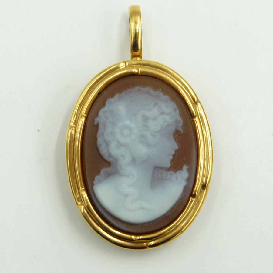 K18枠メノウカメオペンダントブローチ　重量7.21ｇ　レディース（中古）