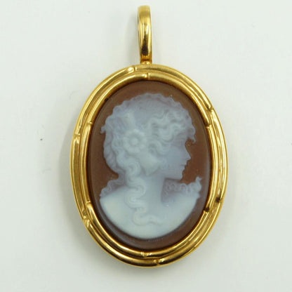 K18枠メノウカメオペンダントブローチ　重量7.21ｇ　レディース（中古）