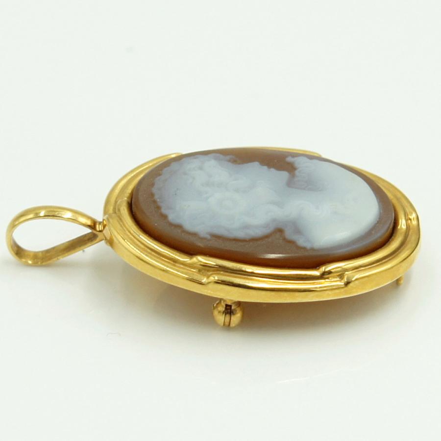 K18枠メノウカメオペンダントブローチ　重量7.21ｇ　レディース（中古）
