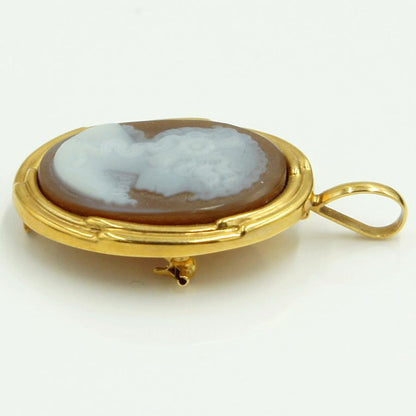 K18枠メノウカメオペンダントブローチ　重量7.21ｇ　レディース（中古）