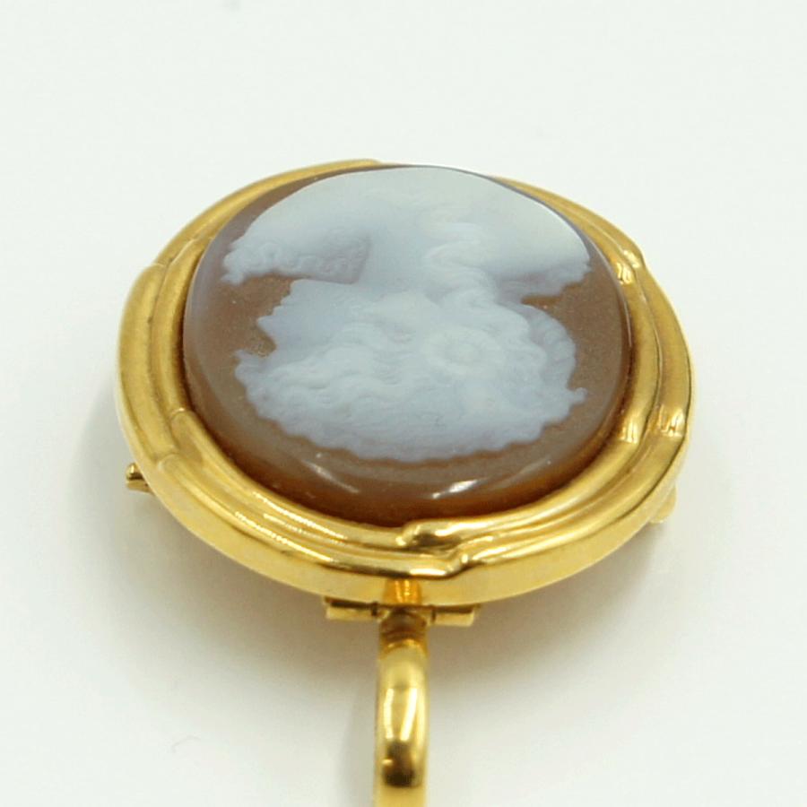 K18枠メノウカメオペンダントブローチ　重量7.21ｇ　レディース（中古）