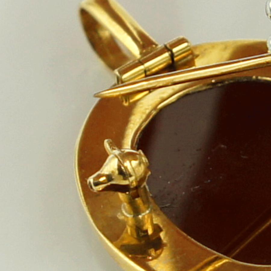 K18枠メノウカメオペンダントブローチ　重量7.21ｇ　レディース（中古）