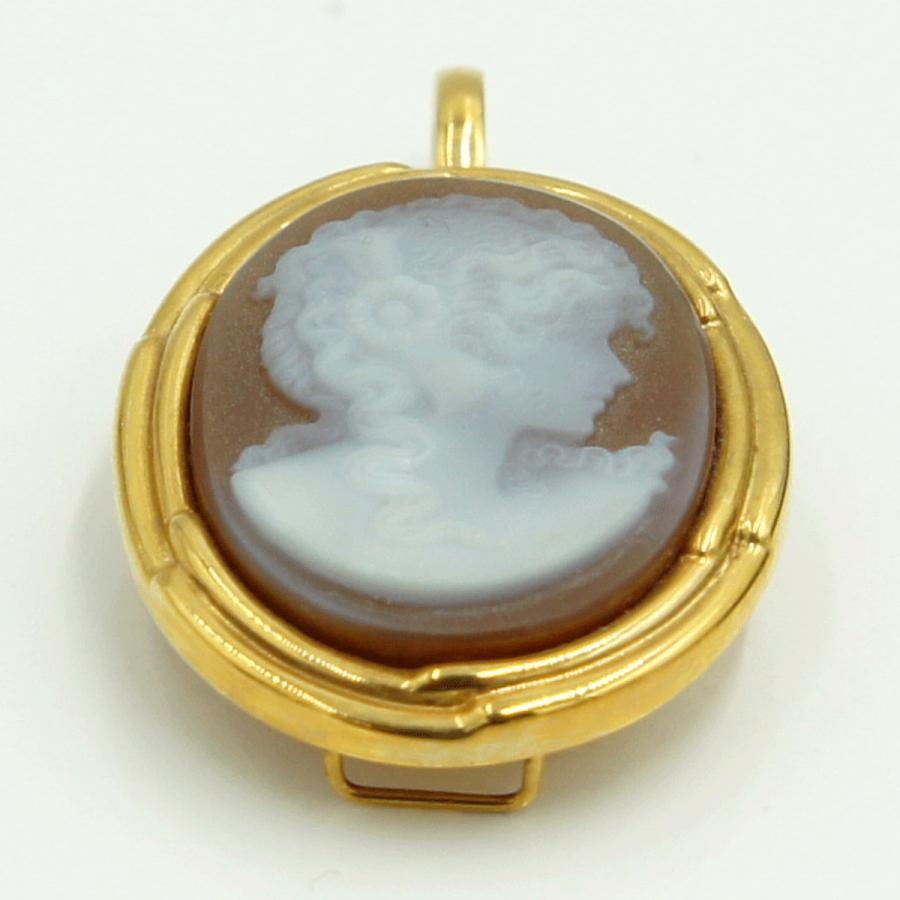 K18枠メノウカメオペンダントブローチ　重量7.21ｇ　レディース（中古）