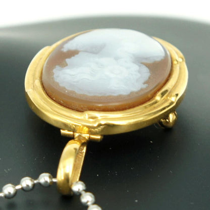 K18枠メノウカメオペンダントブローチ　重量7.21ｇ　レディース（中古）
