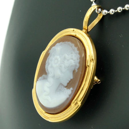 K18枠メノウカメオペンダントブローチ　重量7.21ｇ　レディース（中古）