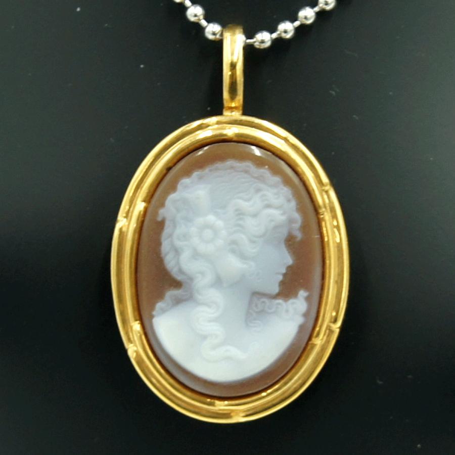 K18枠メノウカメオペンダントブローチ　重量7.21ｇ　レディース（中古）