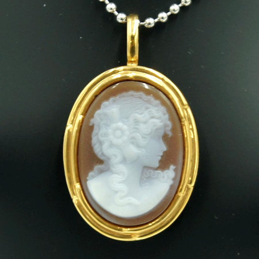 K18枠メノウカメオペンダントブローチ　重量7.21ｇ　レディース（中古）