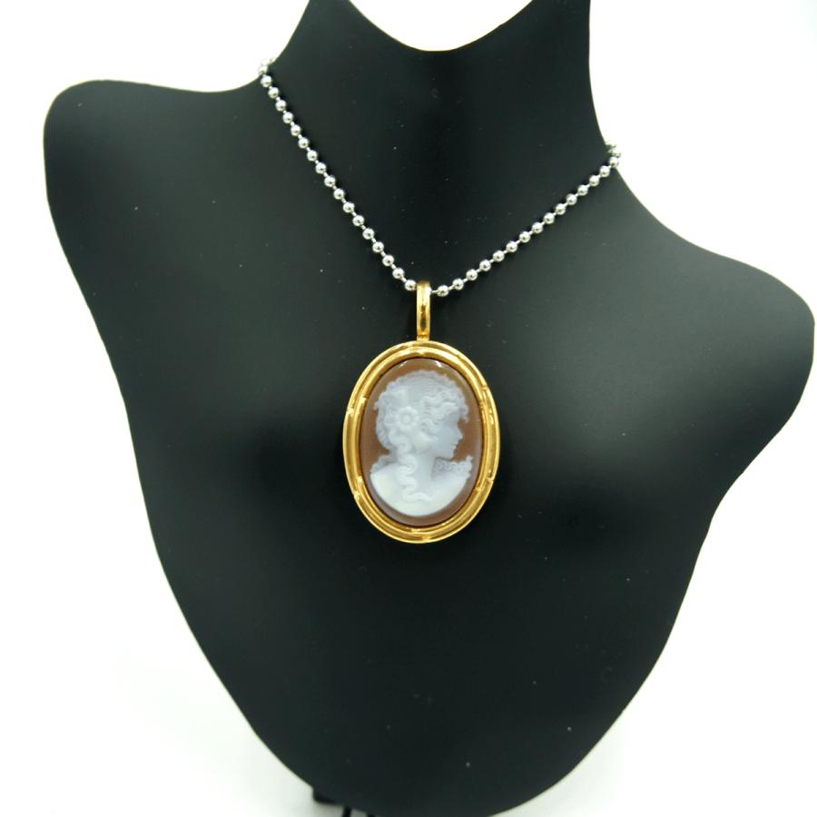 K18枠メノウカメオペンダントブローチ　重量7.21ｇ　レディース（中古）