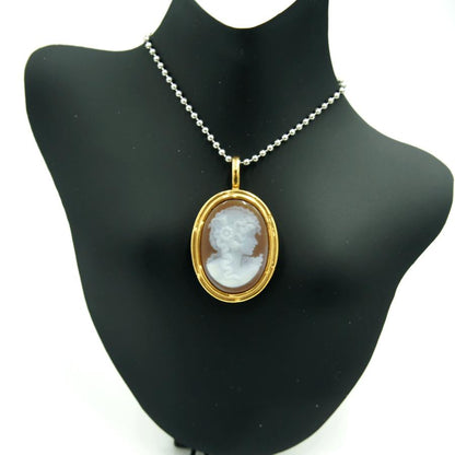 K18枠メノウカメオペンダントブローチ　重量7.21ｇ　レディース（中古）