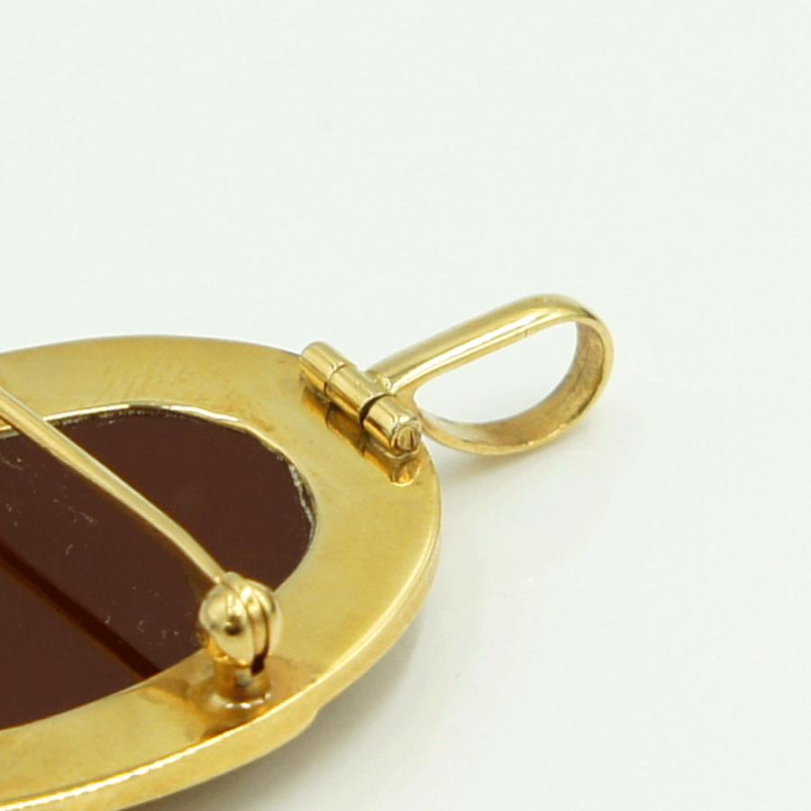 K18枠メノウカメオペンダントブローチ　重量7.21ｇ　レディース（中古）