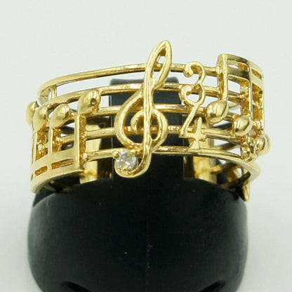 K18ダイヤモンドリング「音符」　D0.02ct　リングサイズ15号　重量5.70ｇ(石の重量含む)（中古）