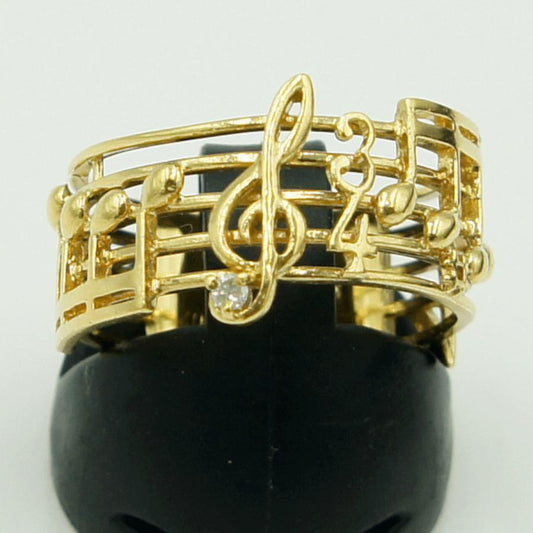 K18ダイヤモンドリング「音符」　D0.02ct　リングサイズ15号　重量5.70ｇ(石の重量含む)（中古）