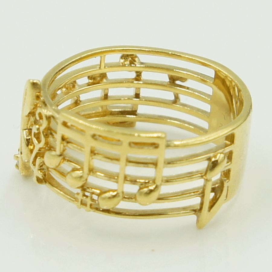 K18ダイヤモンドリング「音符」　D0.02ct　リングサイズ15号　重量5.70ｇ(石の重量含む)（中古）