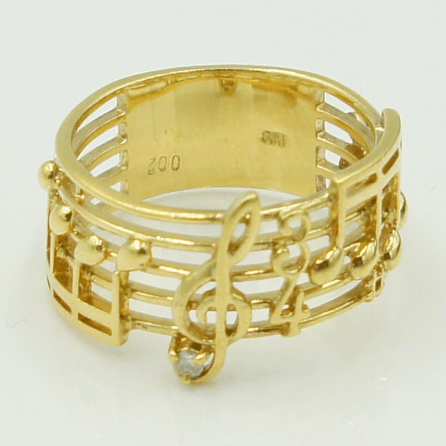 K18ダイヤモンドリング「音符」　D0.02ct　リングサイズ15号　重量5.70ｇ(石の重量含む)（中古）