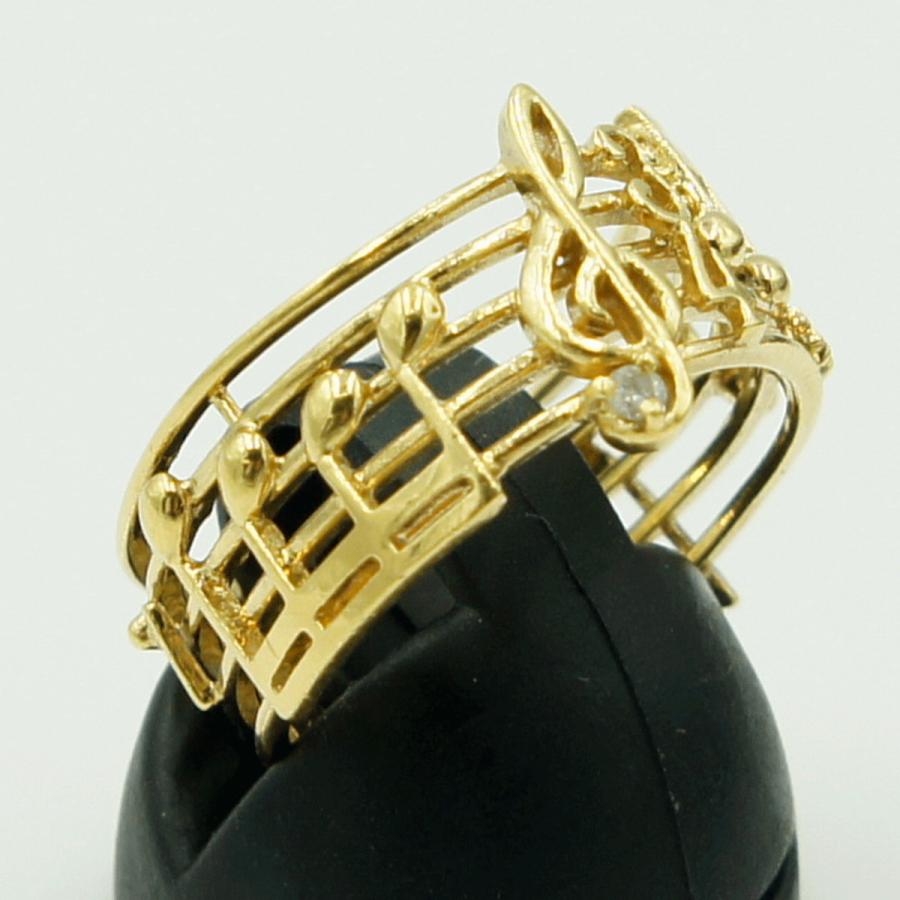 K18ダイヤモンドリング「音符」　D0.02ct　リングサイズ15号　重量5.70ｇ(石の重量含む)（中古）