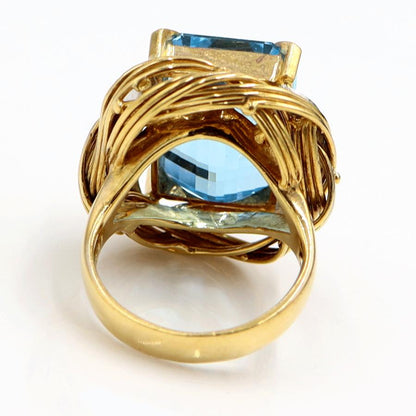 K18/Pt900ブルートパーズダイヤモンドリング　BT17.5ct　D0.11ct　リングサイズ12号　重量15.85ｇ(石の重量含む)　レディース（中古）