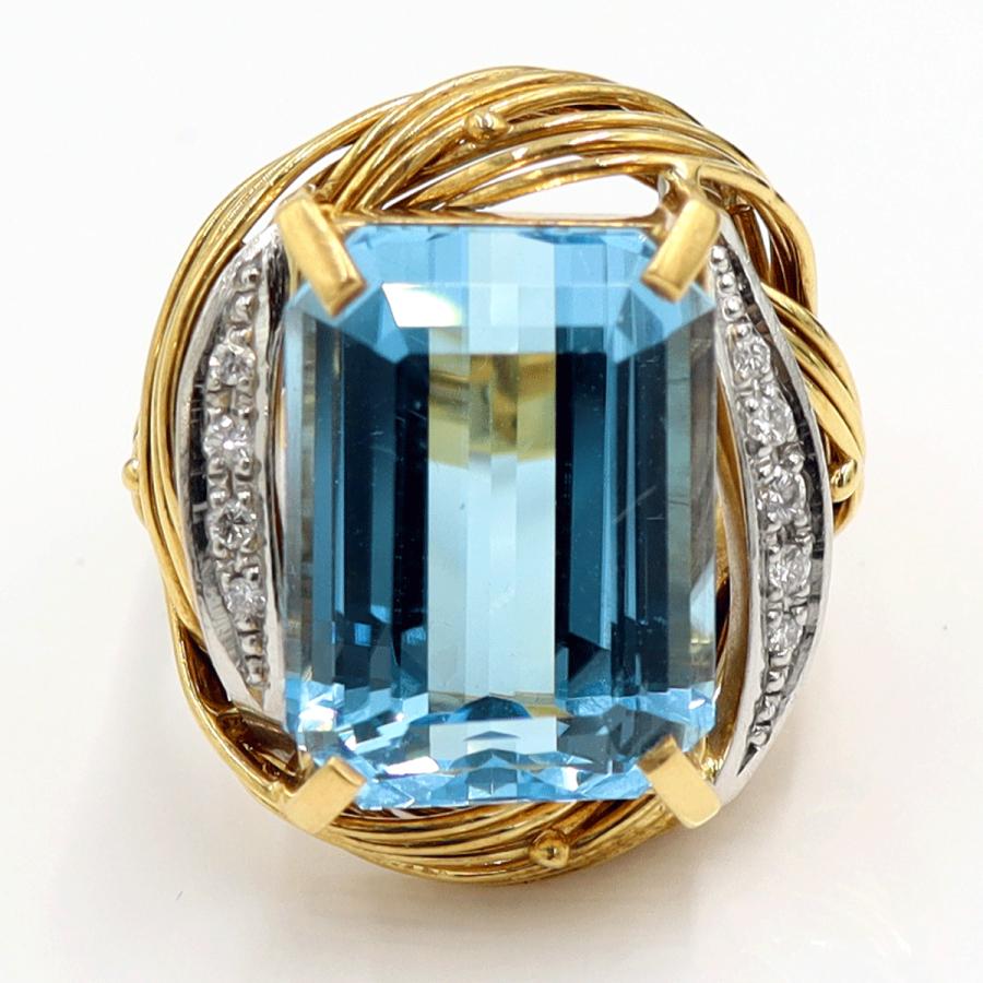 K18/Pt900ブルートパーズダイヤモンドリング　BT17.5ct　D0.11ct　リングサイズ12号　重量15.85ｇ(石の重量含む)　レディース（中古）