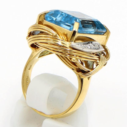 K18/Pt900ブルートパーズダイヤモンドリング　BT17.5ct　D0.11ct　リングサイズ12号　重量15.85ｇ(石の重量含む)　レディース（中古）