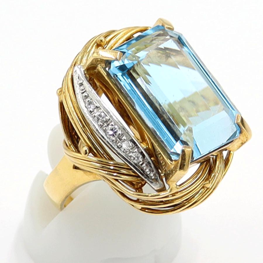 K18/Pt900ブルートパーズダイヤモンドリング　BT17.5ct　D0.11ct　リングサイズ12号　重量15.85ｇ(石の重量含む)　レディース（中古）