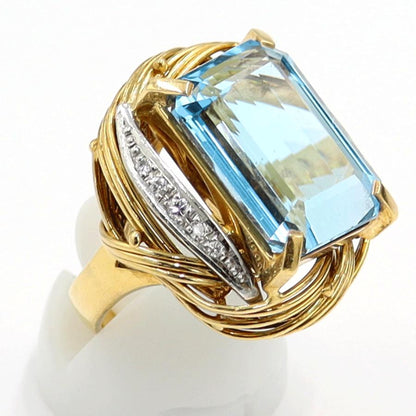 K18/Pt900ブルートパーズダイヤモンドリング　BT17.5ct　D0.11ct　リングサイズ12号　重量15.85ｇ(石の重量含む)　レディース（中古）