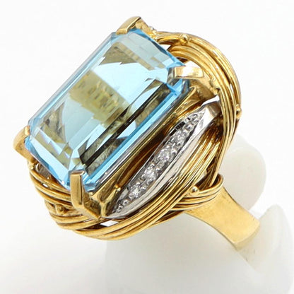 K18/Pt900ブルートパーズダイヤモンドリング　BT17.5ct　D0.11ct　リングサイズ12号　重量15.85ｇ(石の重量含む)　レディース（中古）