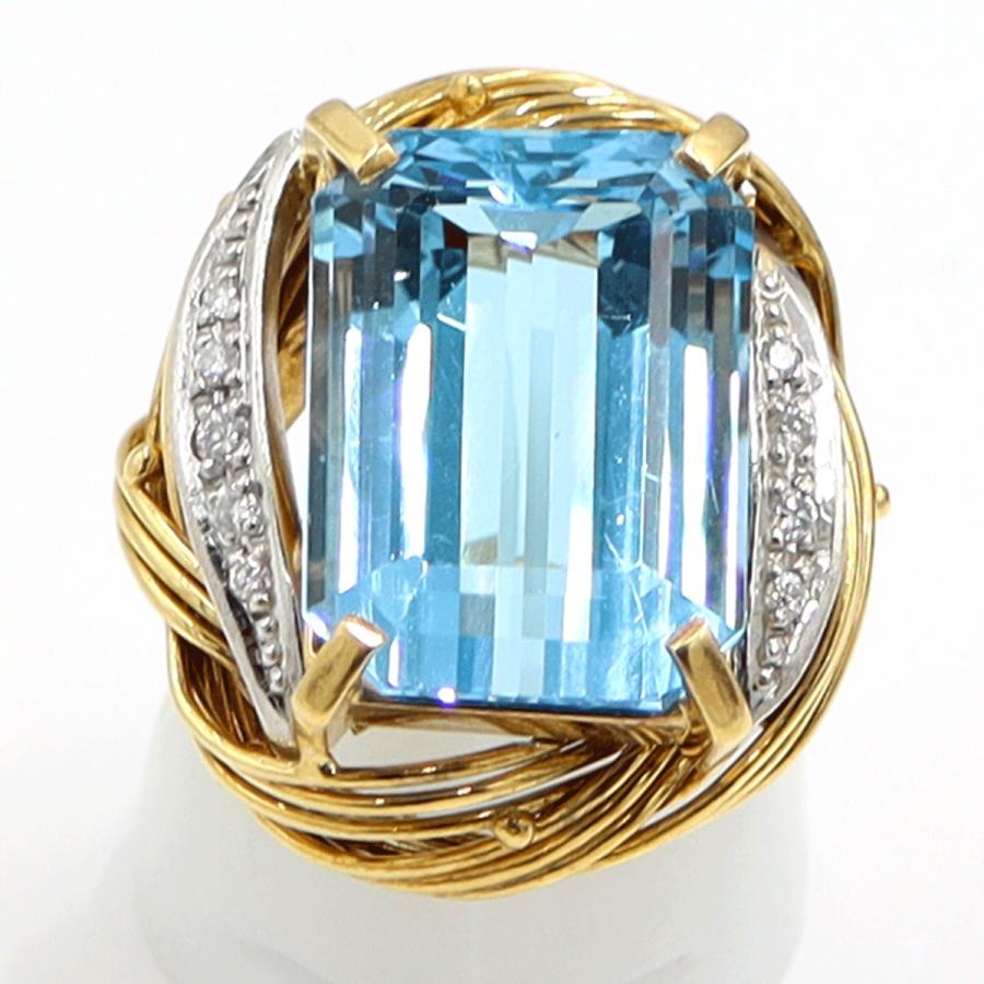 K18/Pt900ブルートパーズダイヤモンドリング　BT17.5ct　D0.11ct　リングサイズ12号　重量15.85ｇ(石の重量含む)　レディース（中古）