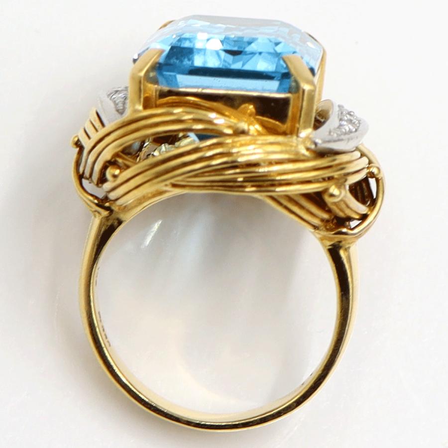 K18/Pt900ブルートパーズダイヤモンドリング　BT17.5ct　D0.11ct　リングサイズ12号　重量15.85ｇ(石の重量含む)　レディース（中古）