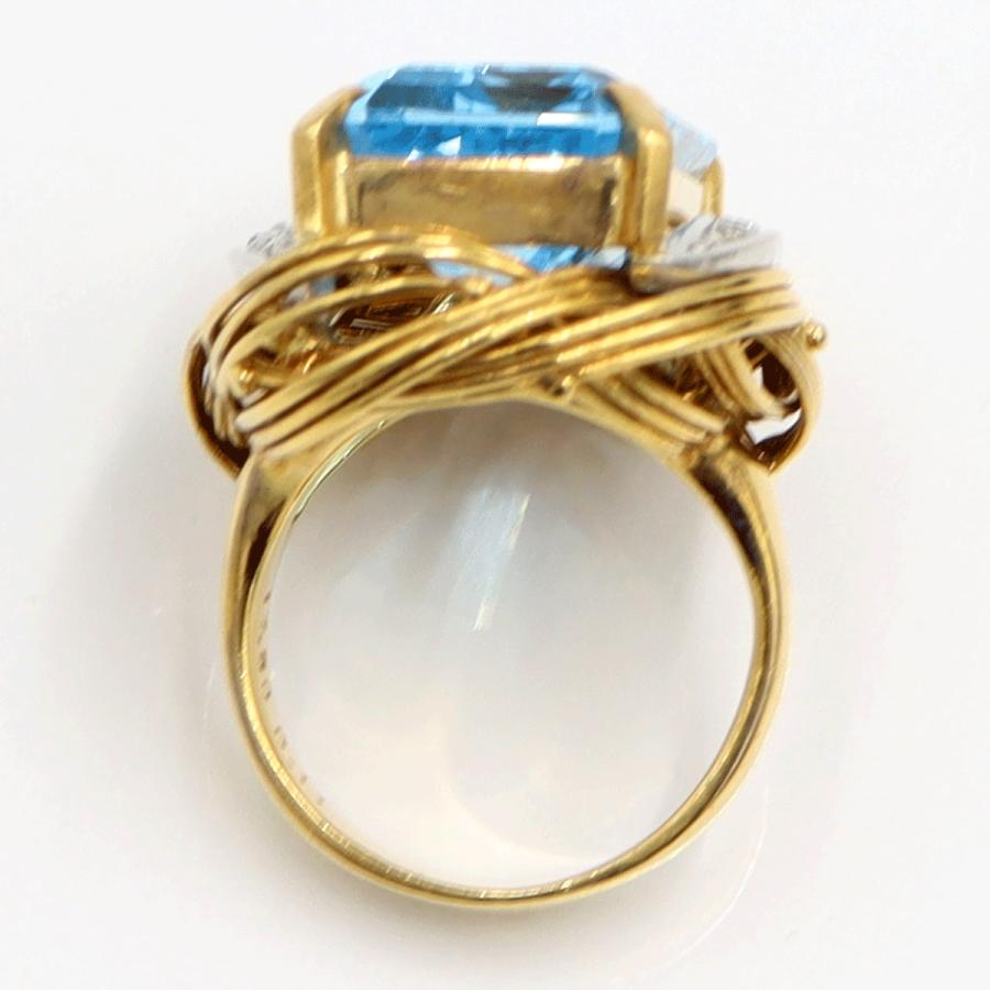 K18/Pt900ブルートパーズダイヤモンドリング　BT17.5ct　D0.11ct　リングサイズ12号　重量15.85ｇ(石の重量含む)　レディース（中古）