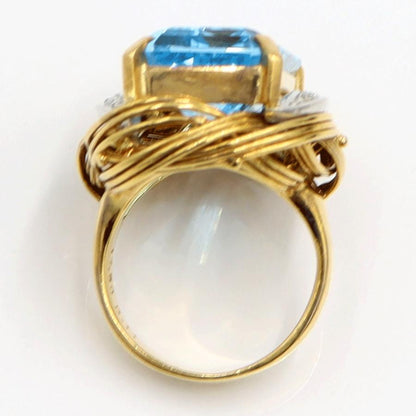 K18/Pt900ブルートパーズダイヤモンドリング　BT17.5ct　D0.11ct　リングサイズ12号　重量15.85ｇ(石の重量含む)　レディース（中古）