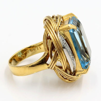 K18/Pt900ブルートパーズダイヤモンドリング　BT17.5ct　D0.11ct　リングサイズ12号　重量15.85ｇ(石の重量含む)　レディース（中古）