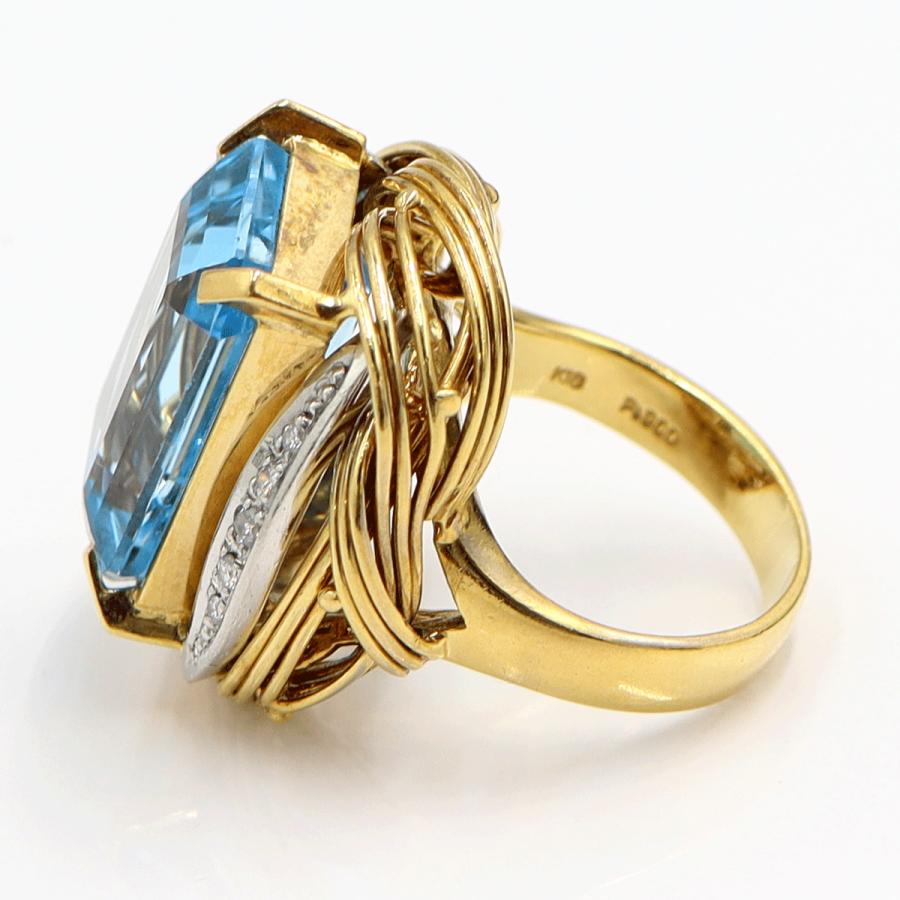 K18/Pt900ブルートパーズダイヤモンドリング　BT17.5ct　D0.11ct　リングサイズ12号　重量15.85ｇ(石の重量含む)　レディース（中古）