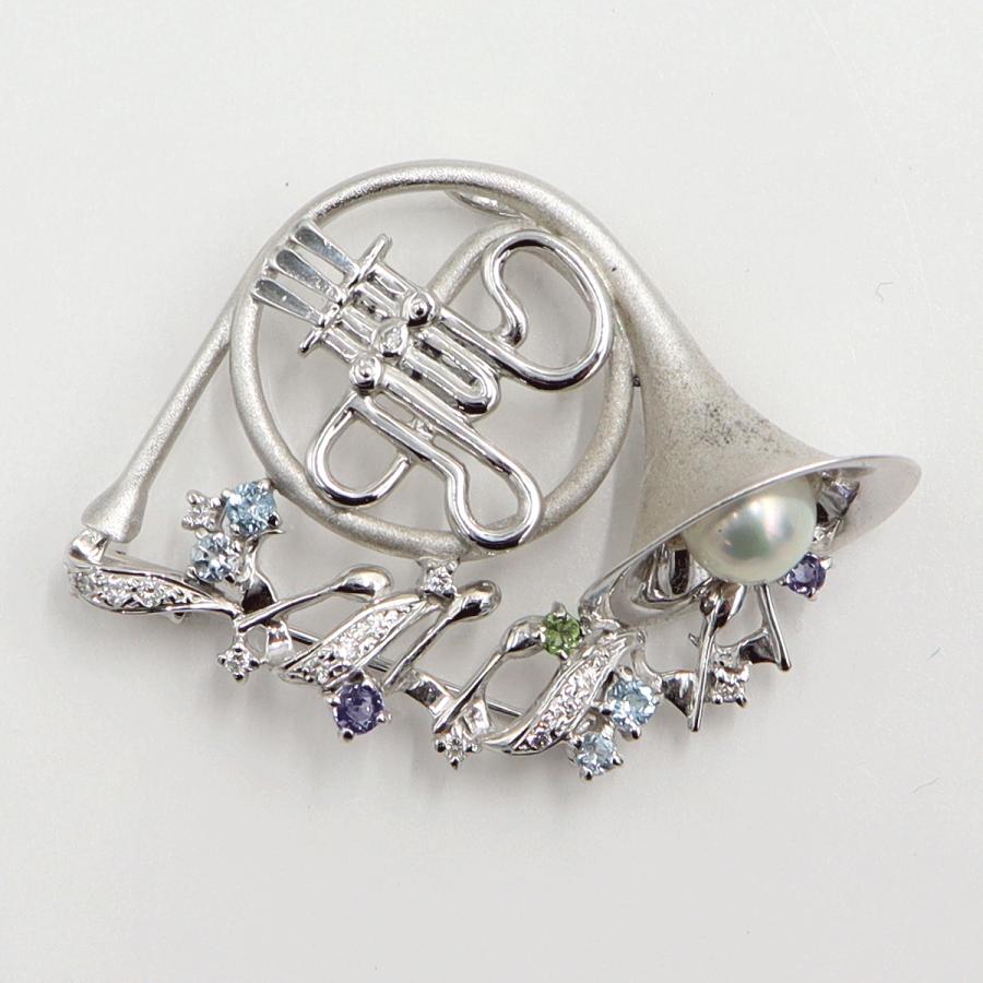 K18WGマルチ石ペンダントブローチ　D0.15ct　重量9.65ｇ(石の重量含む)　レディース（中古）