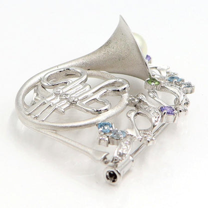 K18WGマルチ石ペンダントブローチ　D0.15ct　重量9.65ｇ(石の重量含む)　レディース（中古）