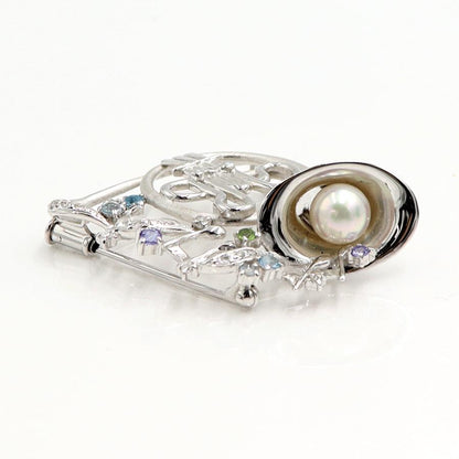 K18WGマルチ石ペンダントブローチ　D0.15ct　重量9.65ｇ(石の重量含む)　レディース（中古）