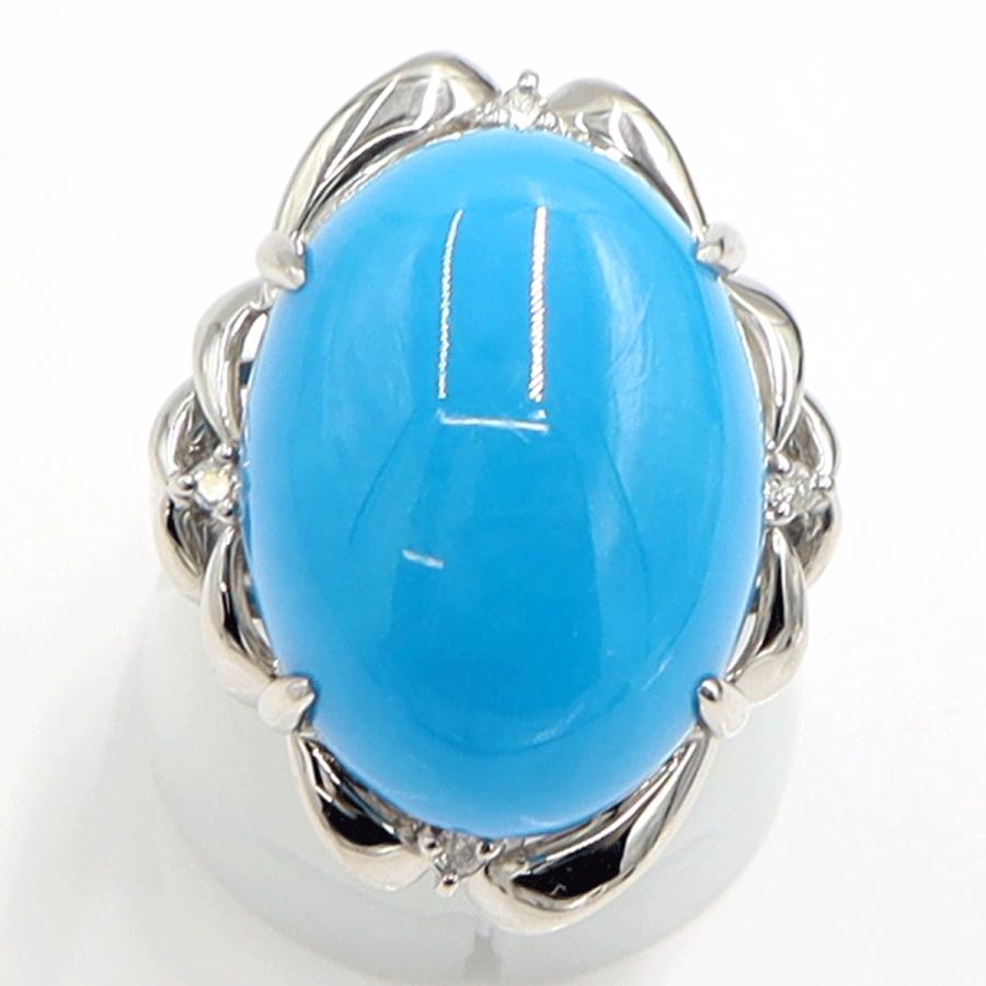 Pt900トルコ石ダイヤモンドリング　D0.07ct　リングサイズ13号　重量15.05ｇ(石の重量含む)　レディース（中古）