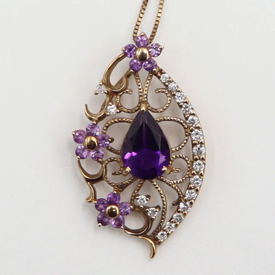 K18PGアメジストネックレス　A1.44ct　D0.21ct　ネックレス長さ約44cm　重量4.55ｇ(石の重量含む) レディース（中古）