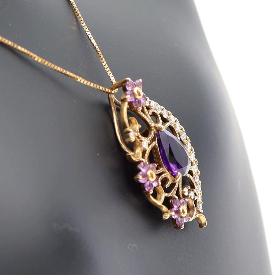 K18PGアメジストネックレス　A1.44ct　D0.21ct　ネックレス長さ約44cm　重量4.55ｇ(石の重量含む) レディース（中古）