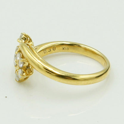 K18ダイヤモンドリング「フラワー」　D0.30ct　リングサイズ8号　重量3.49ｇ(石の重量含む)（中古）