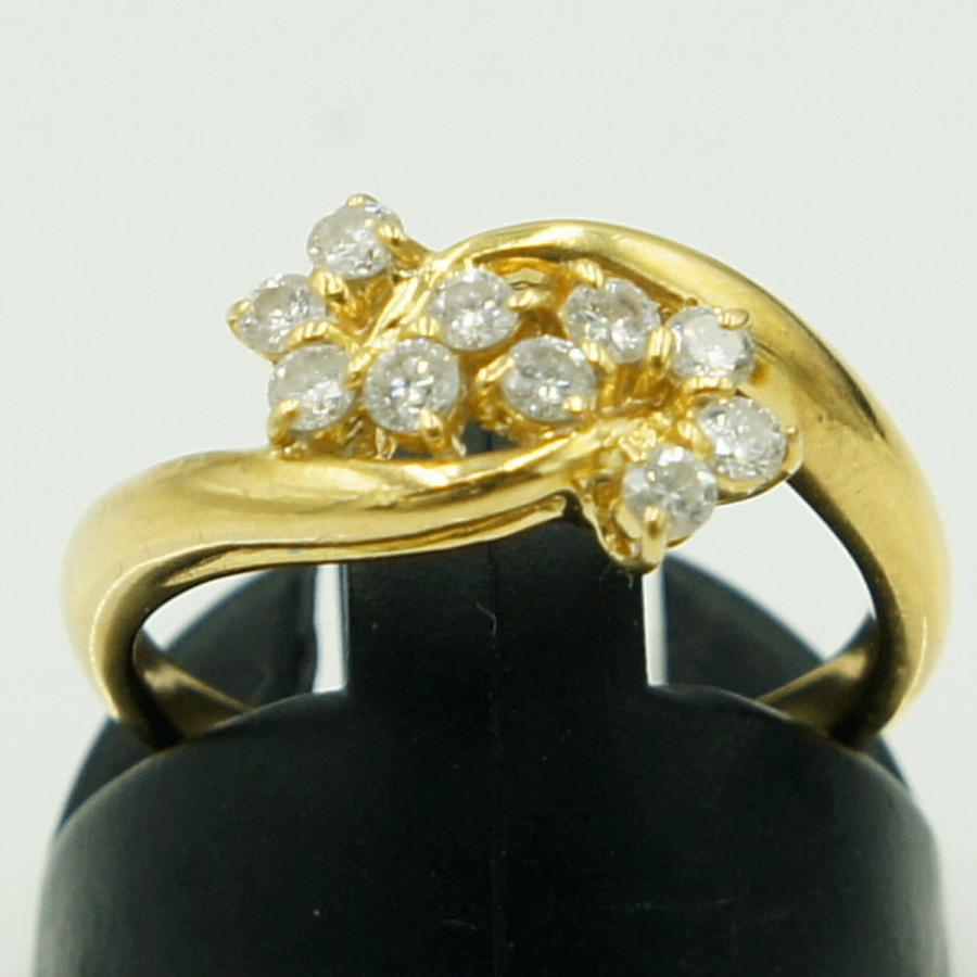 K18ダイヤモンドリング「フラワー」　D0.30ct　リングサイズ8号　重量3.49ｇ(石の重量含む)（中古）