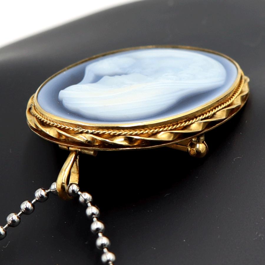 K18枠メノウカメオペンダントブローチ　重量11.15ｇ　レディース（中古）