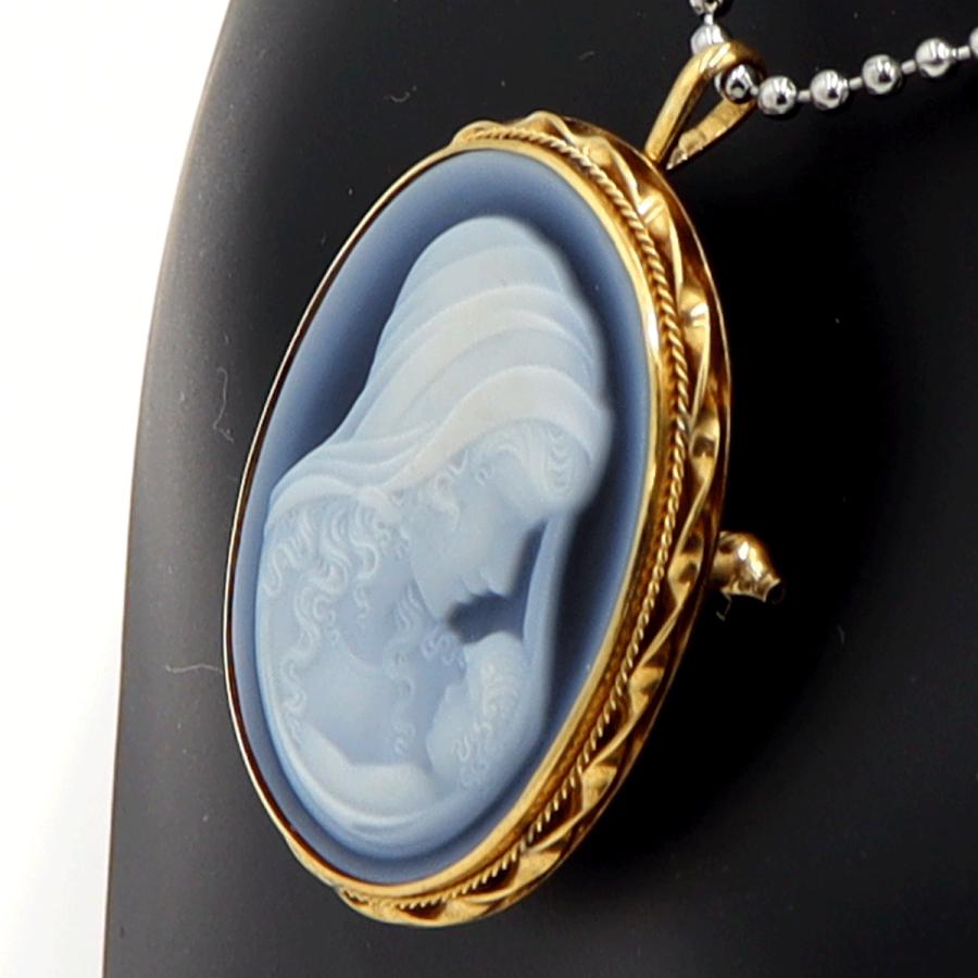 K18枠メノウカメオペンダントブローチ　重量11.15ｇ　レディース（中古）