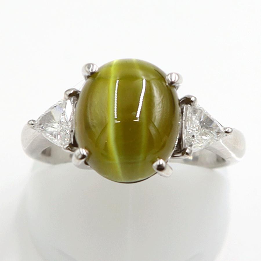 Pt900キャッツアイダイヤモンドリング　CT6.57ct　D0.337　リングサイズ12号　重量7.66ｇ(石の重量含む)　レディース（中古）