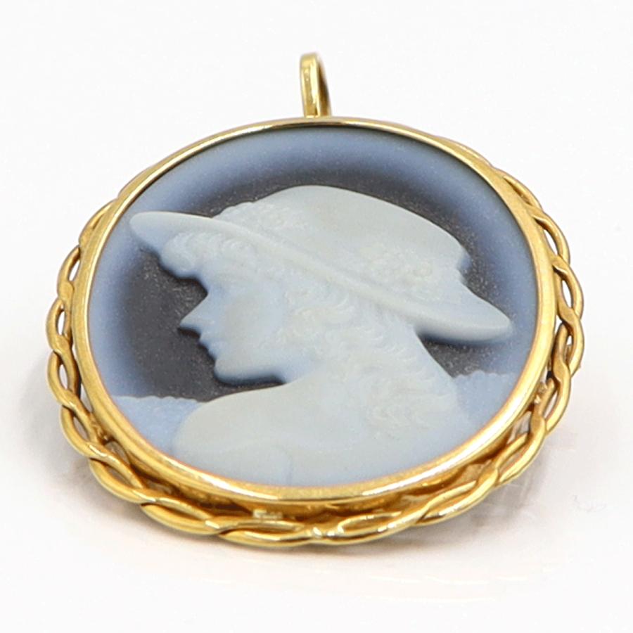 K18枠メノウカメオペンダントブローチ　重量6.24ｇ　レディース（中古）