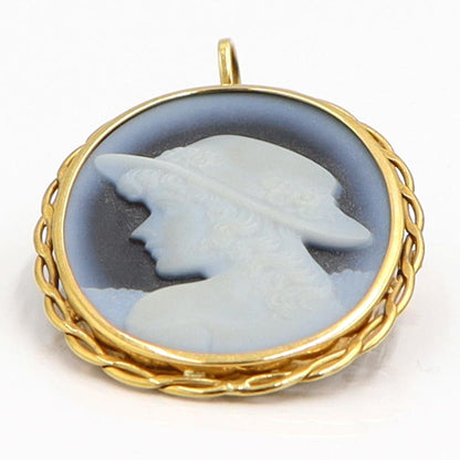 K18枠メノウカメオペンダントブローチ　重量6.24ｇ　レディース（中古）